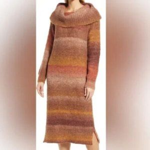NWT Nordstrom CASLON brown Ombré Stripe Long Sleeve Sweater Dress tall S-M New